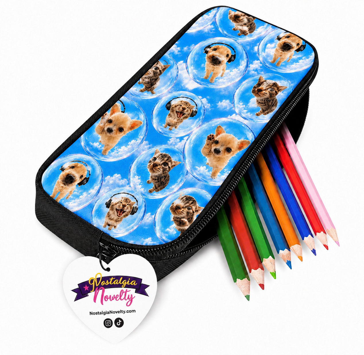 Frutiger Aero Cat Dog Pencil Case