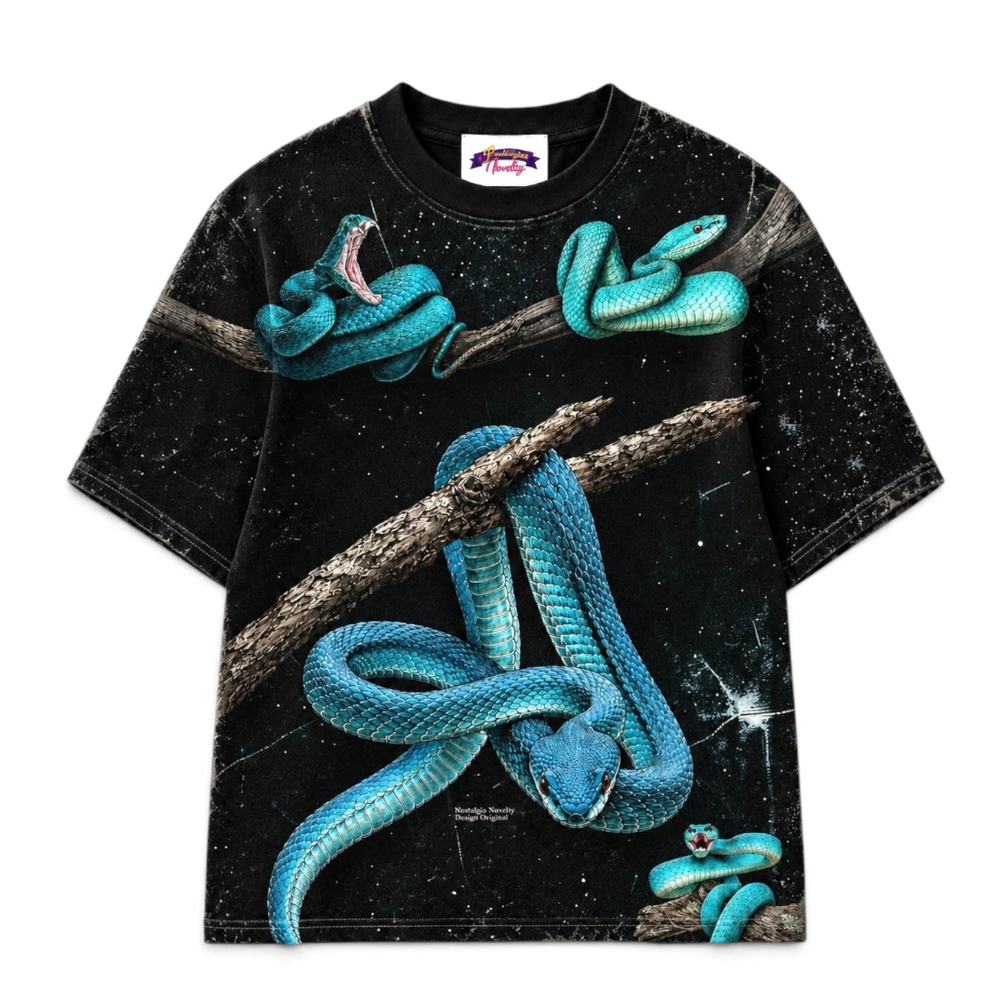 Blue Pit Viper Snake All Over Print 100% Cotton Unisex T-Shirt