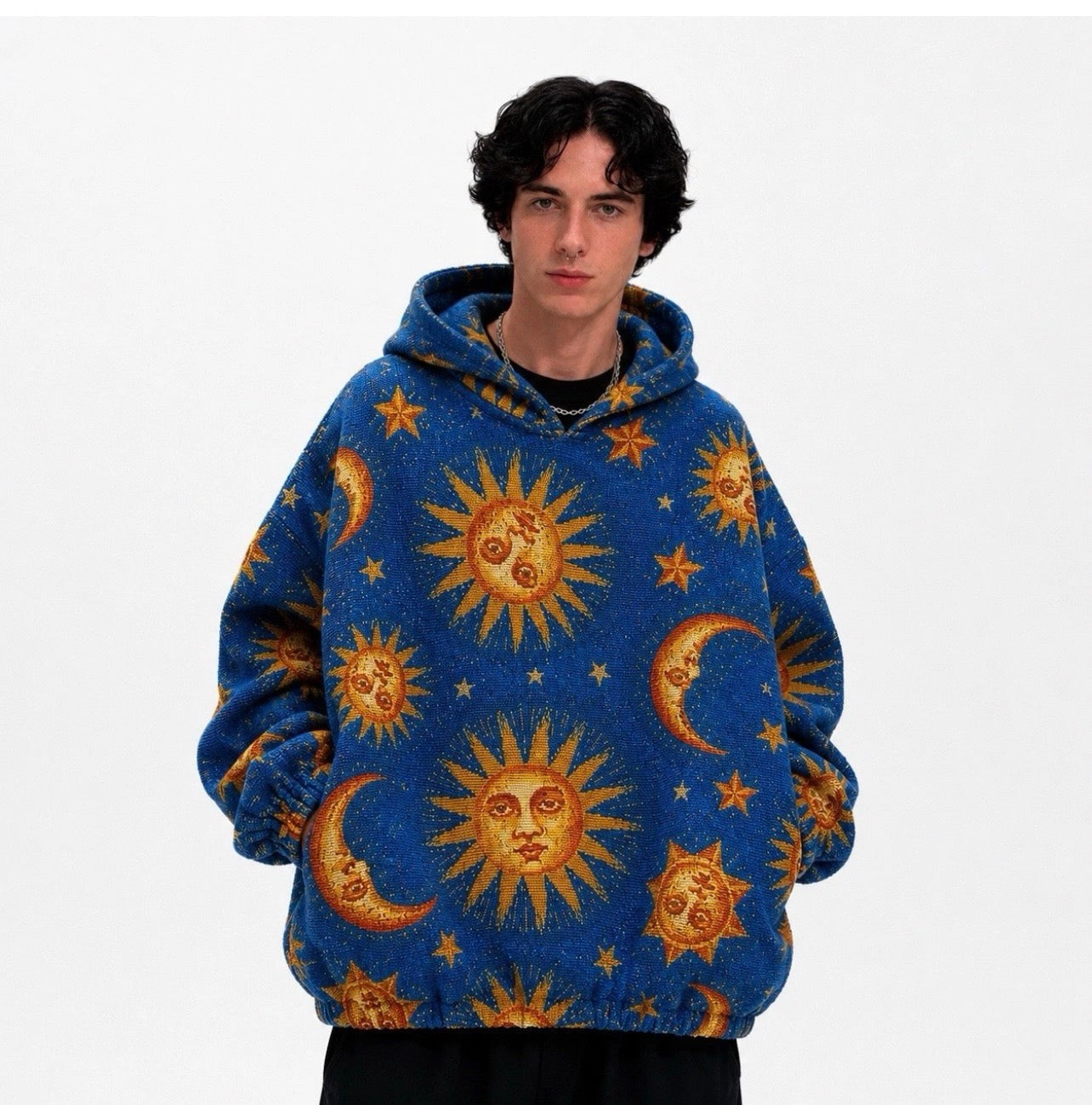 Celestial Sun moon stars Whimsigoth woven hoodie