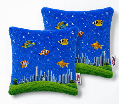 Fish City Fuzzy Pillow Case