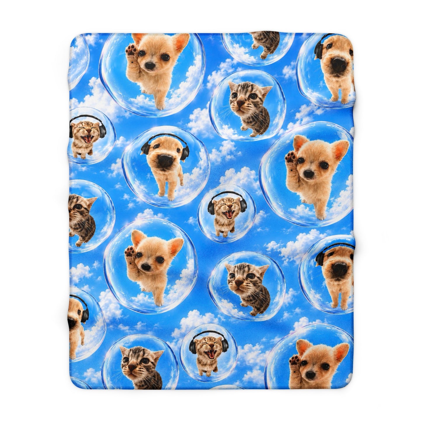 Cat Dog green Sherpa Blanket
