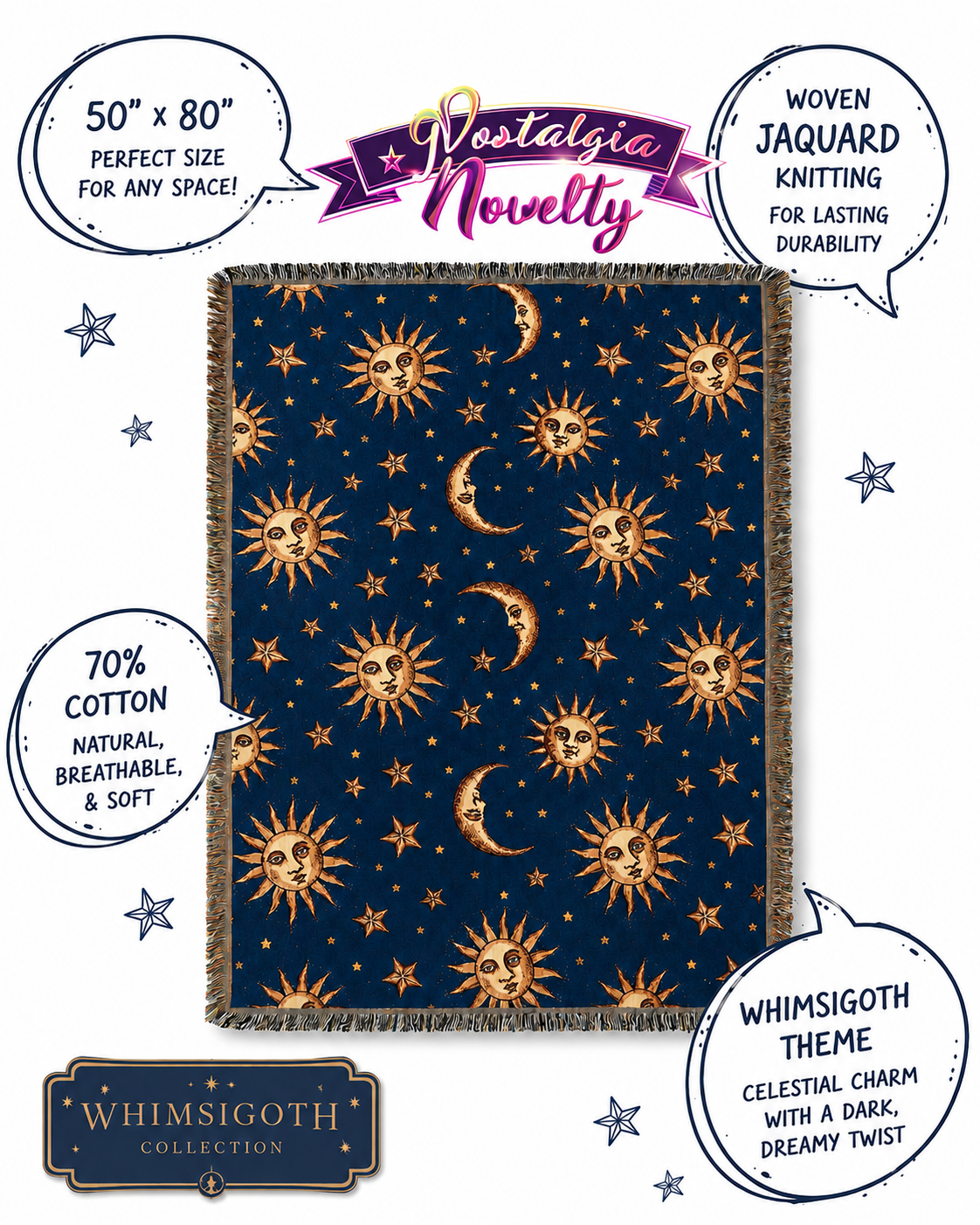 Celestial Sun and Moon Woven Blanket