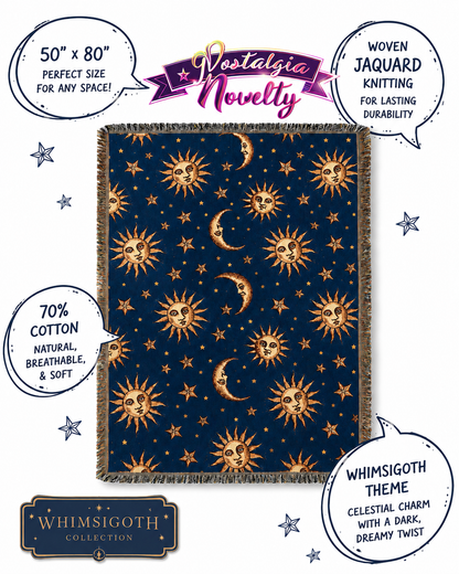 Celestial Sun and Moon Woven Blanket