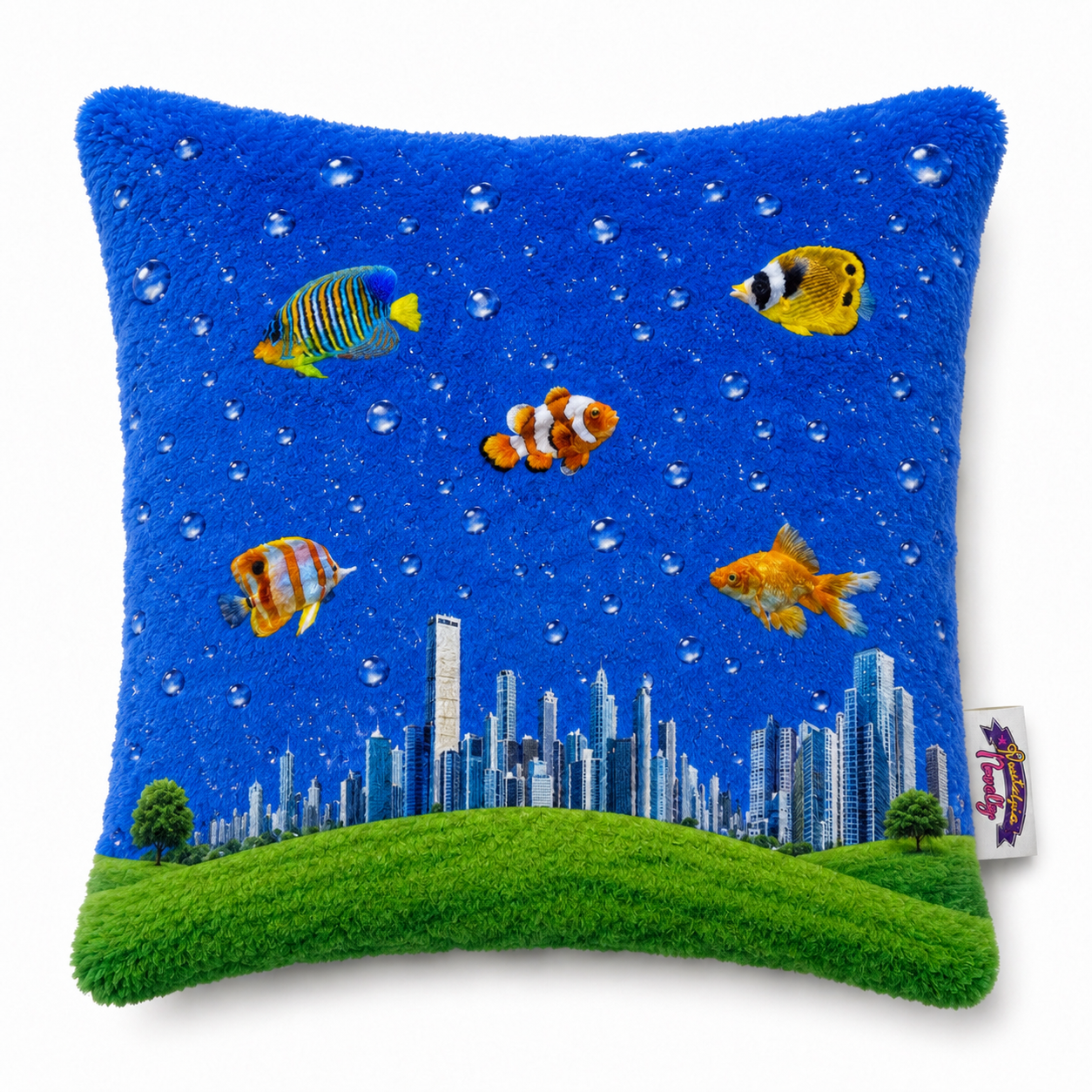 Fish City Fuzzy Pillow Case