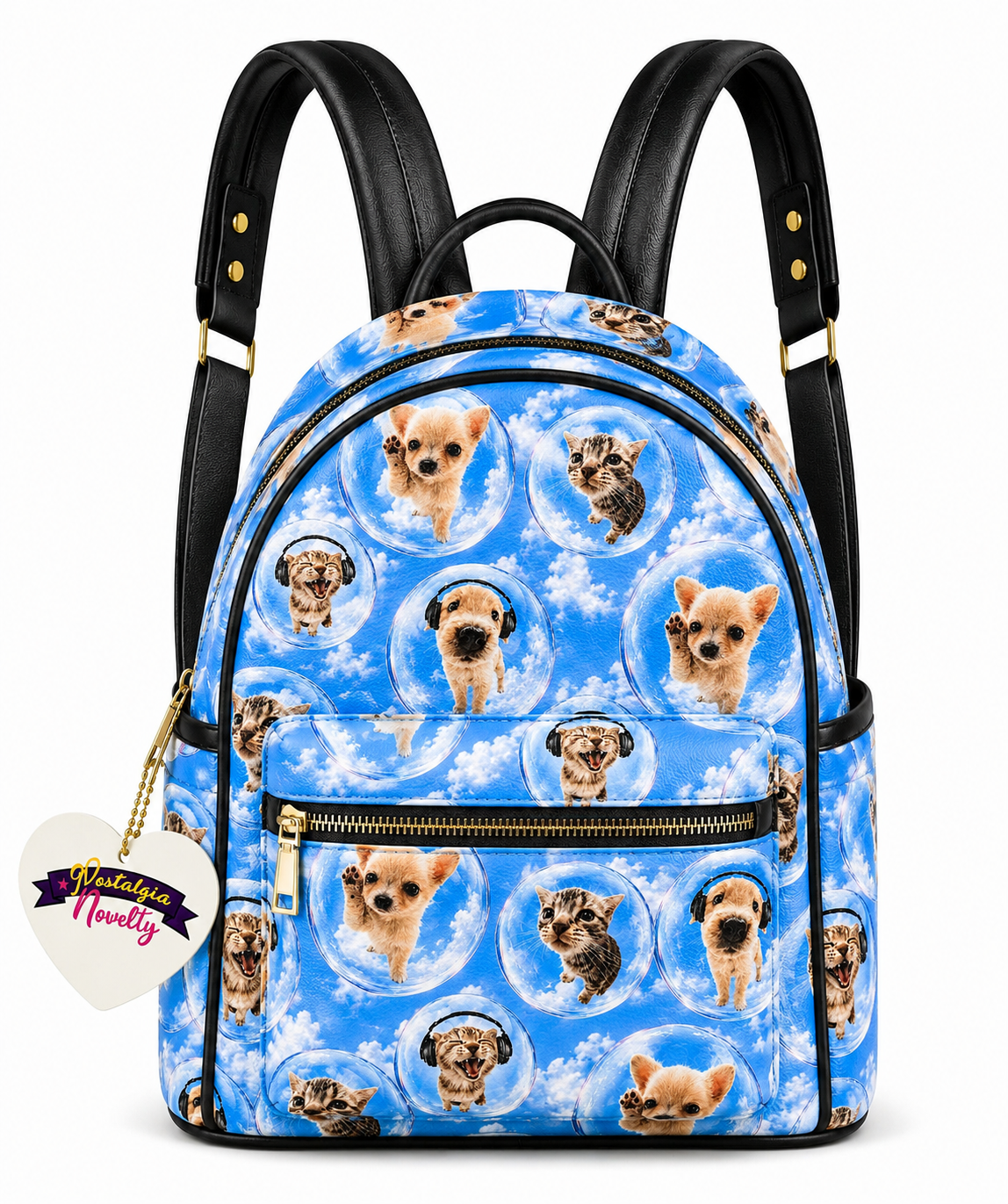 Cat Dog PU Leather Backpack
