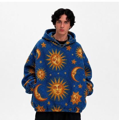 Celestial Sun moon stars Whimsigoth woven hoodie