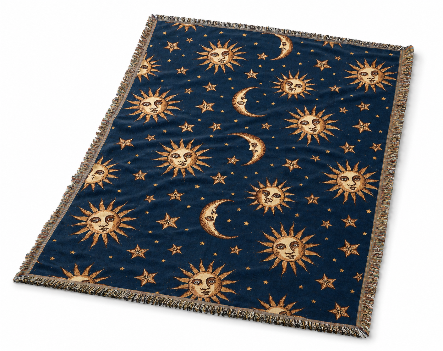 Celestial Sun and Moon Woven Blanket