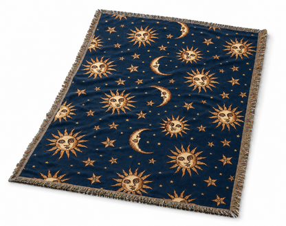 Celestial Sun and Moon Woven Blanket